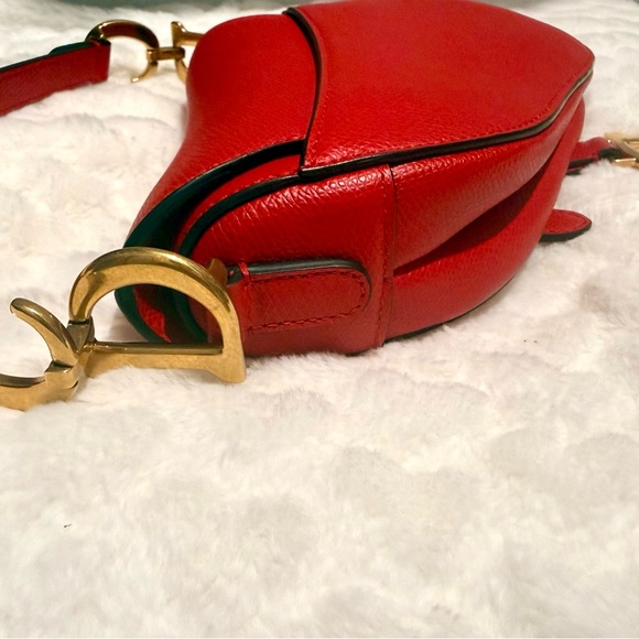 Dior Mini Red Saddle Crossbody with Gold 'D' Charm - Picture 3 of 5